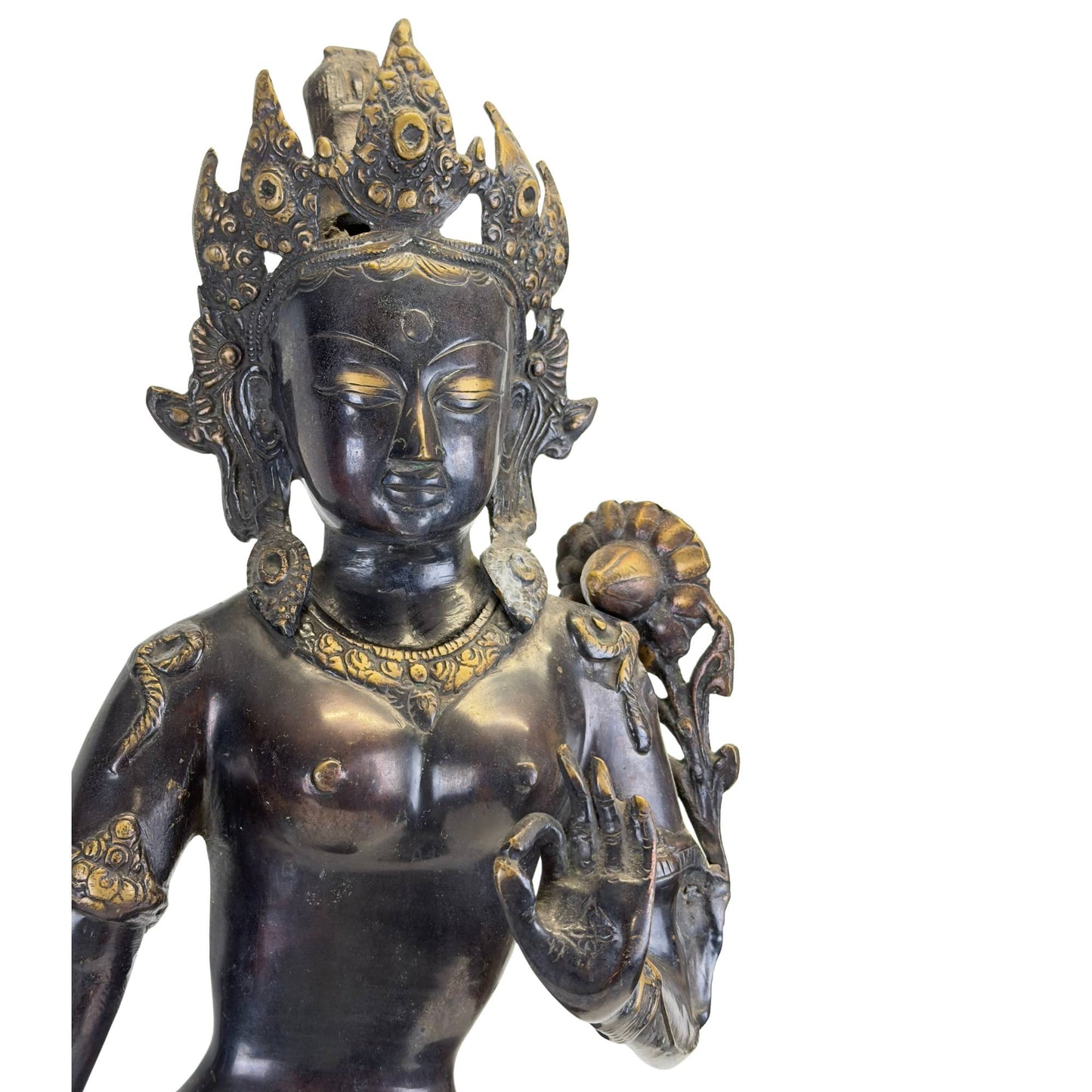 Antike nepalesische grüne Bronze-Tara – Newar-Kunst – Kathmandu-Tal – 19. Jahrhundert – 68,5 cm