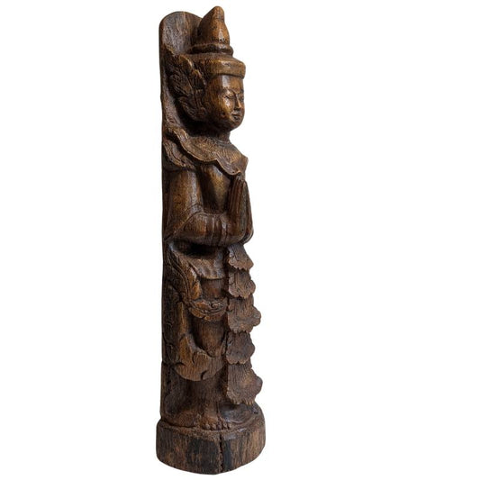 Burmesische Nat-Figur Thagyamin – Tempelstatue aus Holz, 19. Jahrhundert