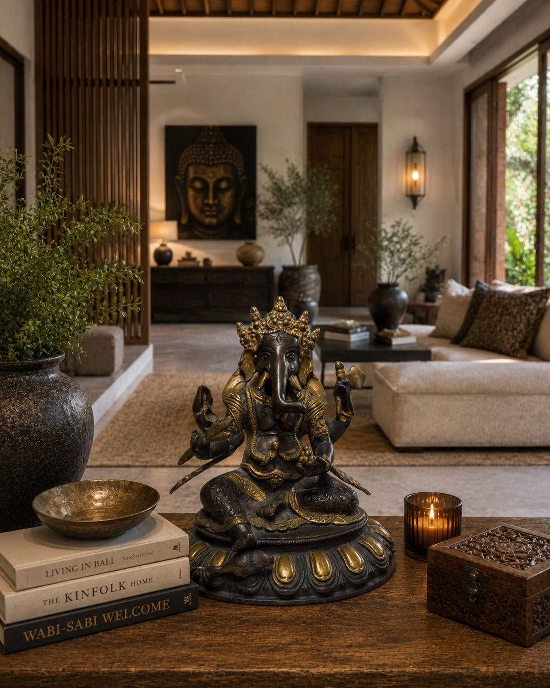 Bronze Ganesha Statue mit Lotusbasis – Nepalesischer Stil – Schwere Bronze mit Goldakzenten – 20,6 cm