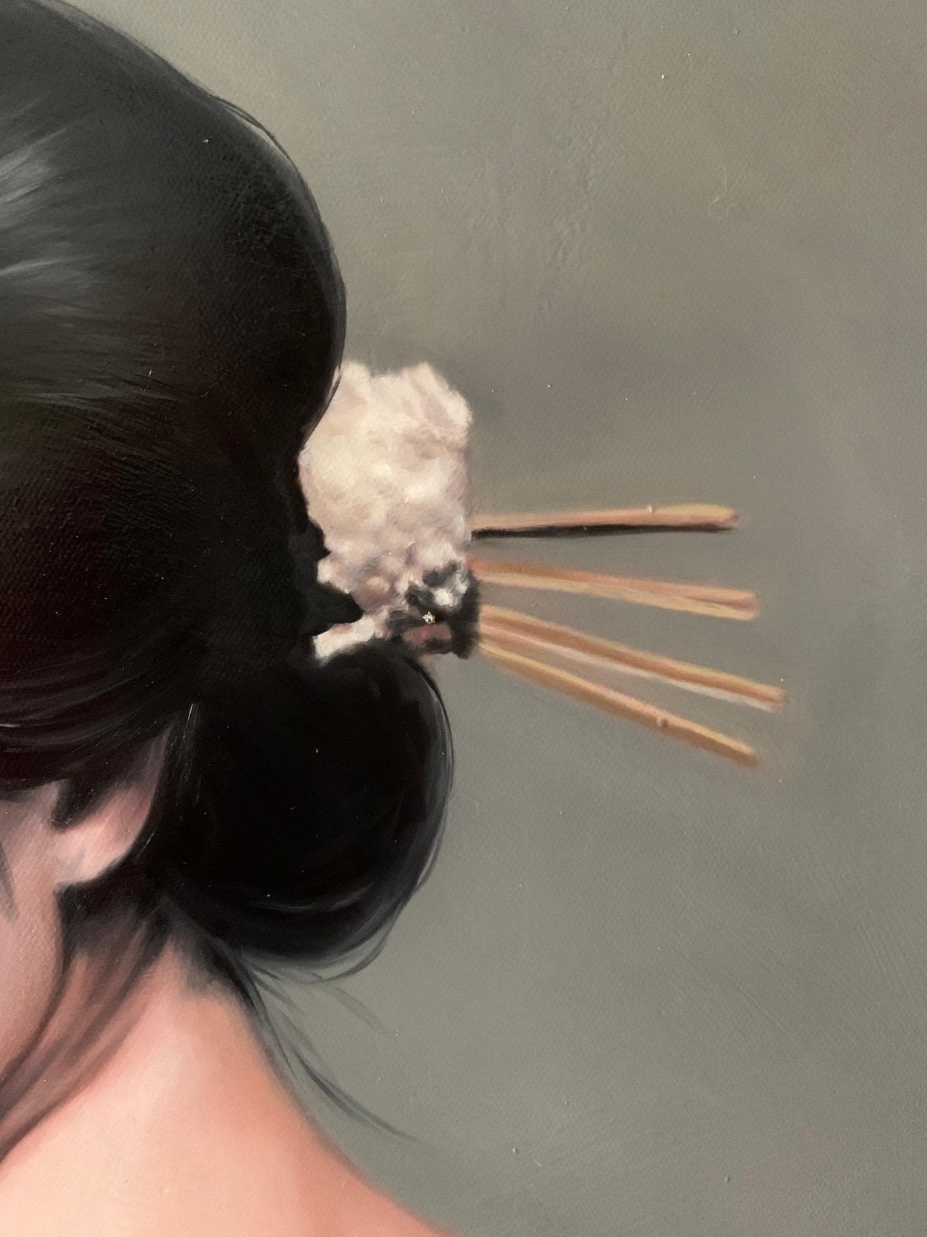 Einzigartiges asiatisches Sammlerstück und handgemaltes Bild einer Geisha als architektonisches Statement-Piece für moderne Wohnräume.