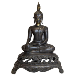 Große Vintage Bronze Thai Buddha Statue - 45cm Sukhothai Stil