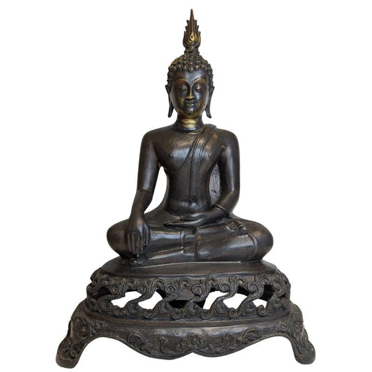 Große Vintage Bronze Thai Buddha Statue - 45cm Sukhothai Stil