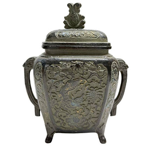 Antike japanische Bronzene Koro Weihrauchbrenner mit Drachenrelief - Meiji-Zeit Altarzenser