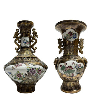 Chinesische Vasen-Set – Metall mit Porzellanpaneelen – Los 469