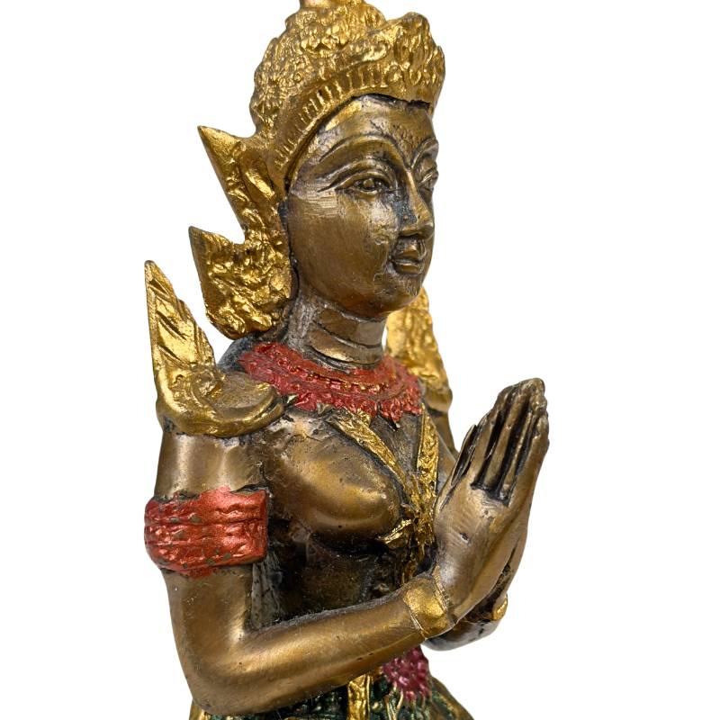 Thailändische Thepanom-Tempelwächter-Figur – Vergoldet und Polychrom – Kniende andächtige Figur