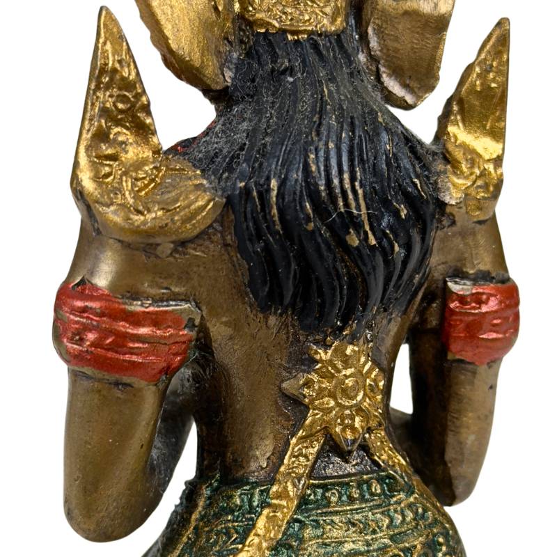 Thailändische Thepanom-Tempelwächter-Figur – Vergoldet und Polychrom – Kniende andächtige Figur