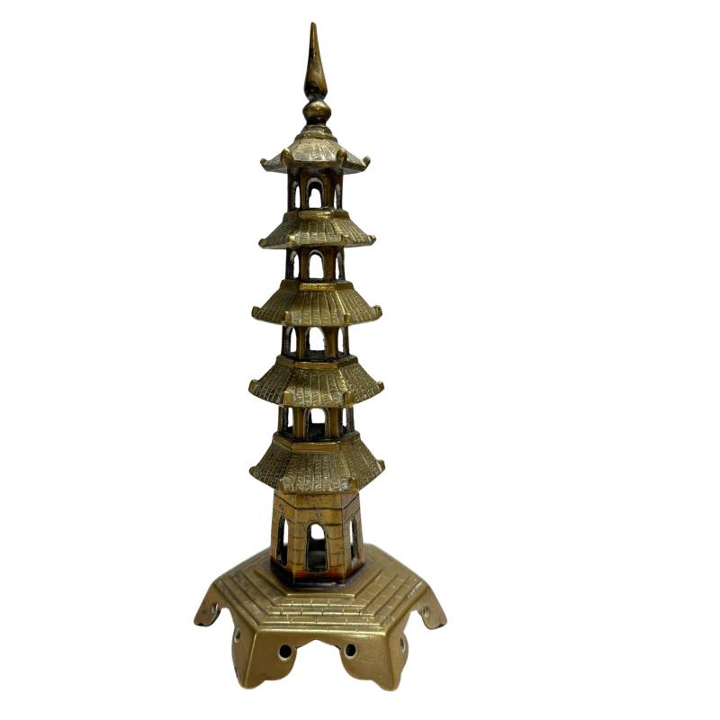 Chinesisches Bronze-Altarensemble mit Medizinbuddha und Zwillingspagodentürmen - 3-teilig