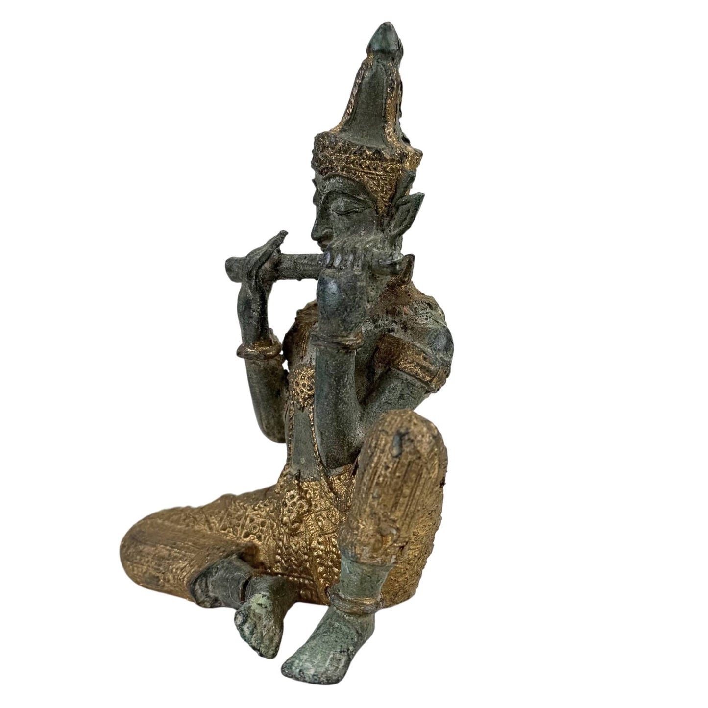 Thailändische bronzene Tempelmusiker und Tänzerin – Set aus 4 Skulpturen – 2,4 kg