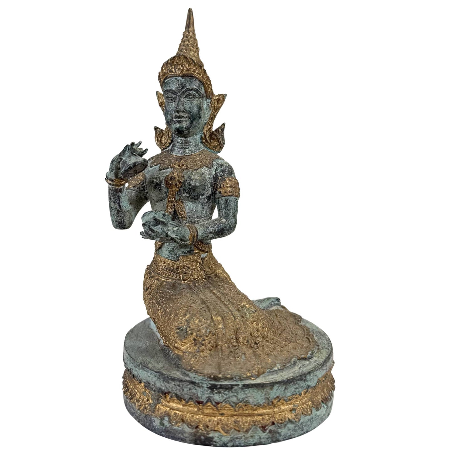 Thailändische bronzene Tempelmusiker und Tänzerin – Set aus 4 Skulpturen – 2,4 kg