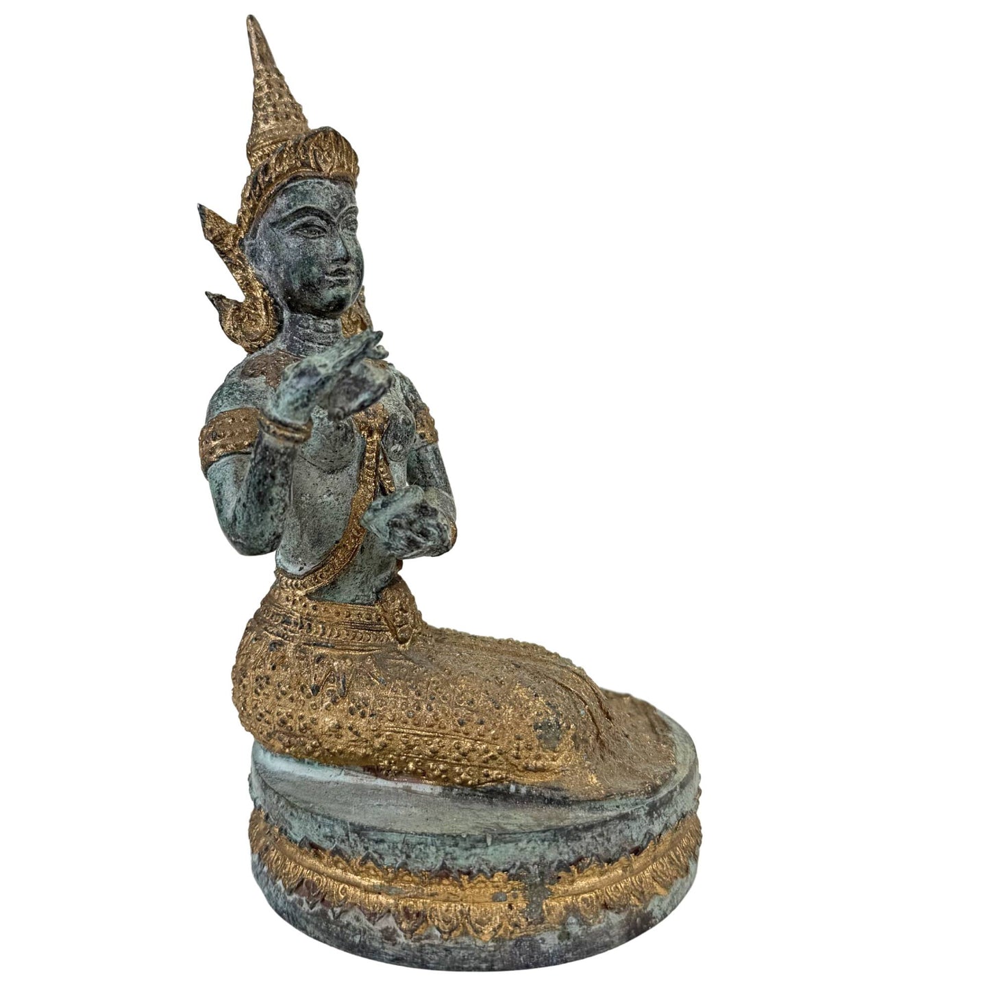 Thailändische bronzene Tempelmusiker und Tänzerin – Set aus 4 Skulpturen – 2,4 kg