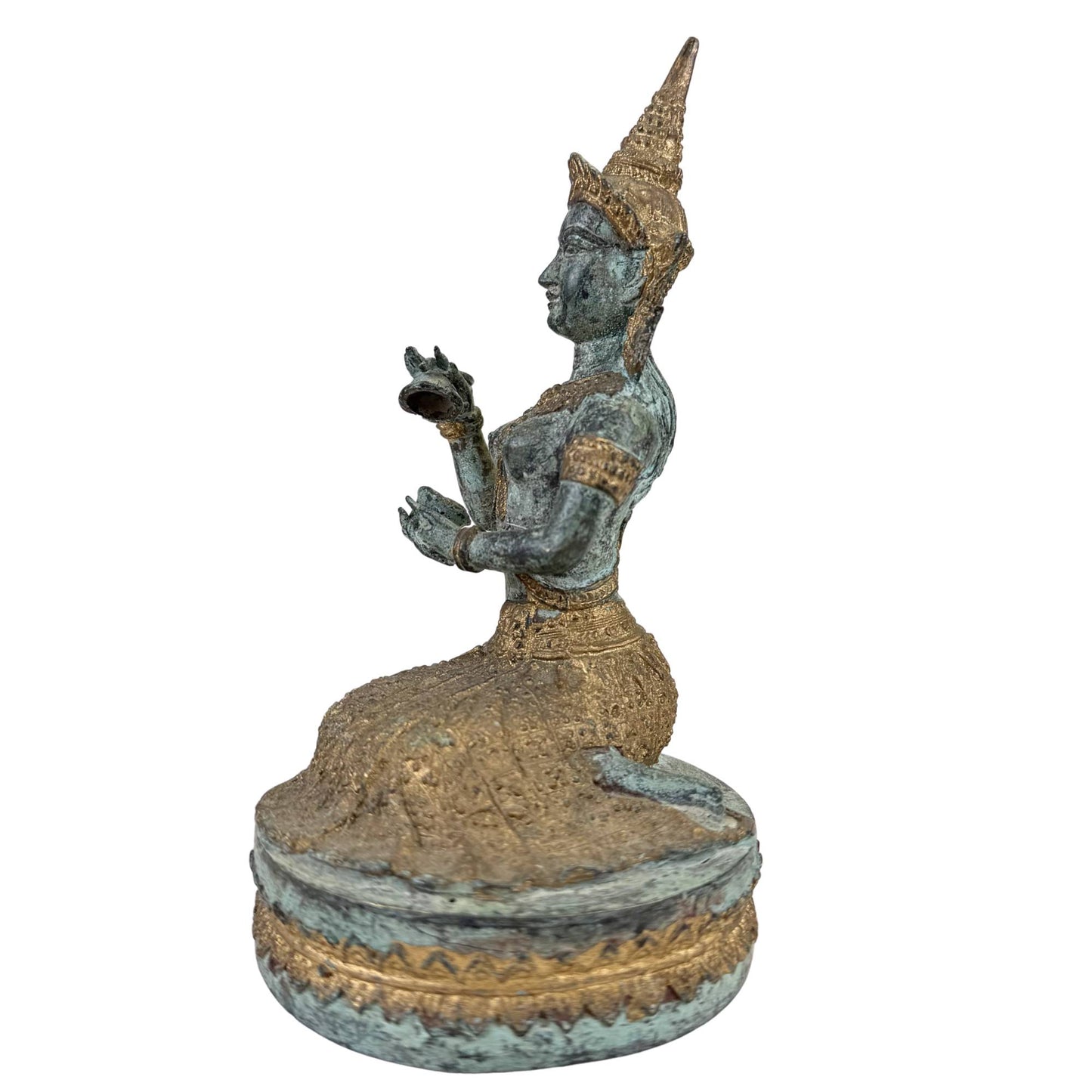 Thailändische bronzene Tempelmusiker und Tänzerin – Set aus 4 Skulpturen – 2,4 kg