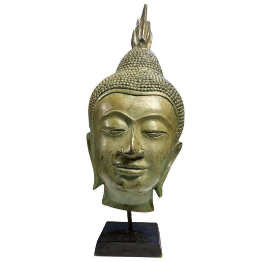 Groot Thais bronzen Boeddhahoofd 39cm Sukhothai stijl brons