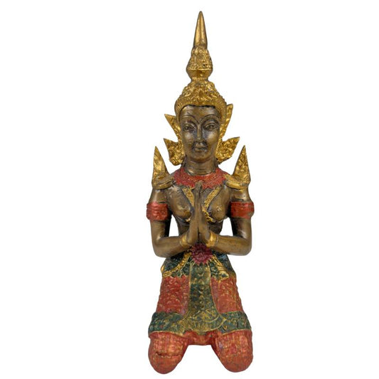 Thailändische Thepanom-Tempelwächter-Figur – Vergoldet und Polychrom – Kniende andächtige Figur