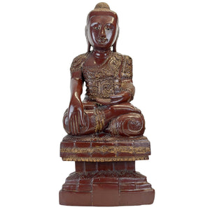 Antike burmesische Mandalay-Buddha-Statue aus Thit-si-Lack und Blattgold – Konbaung-Periode, ca. 1870–1895 (63,5 cm)