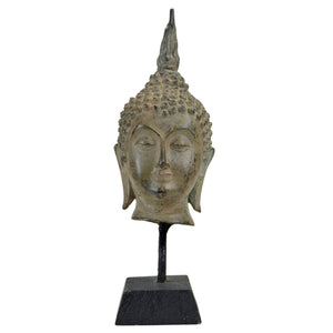 Feines antikes thailändisches Buddha-Kopf aus Bronze auf Sockel – 18./19. Jahrhundert