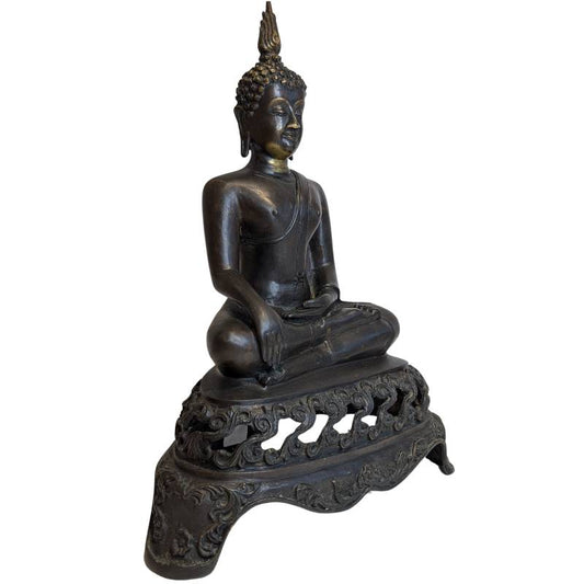 Große Vintage Bronze Thai Buddha Statue - 45cm Sukhothai Stil