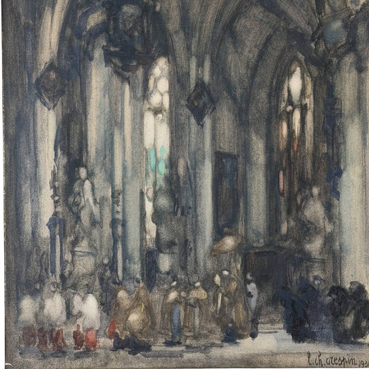 54x43cm Antikes Kircheninterieur Louis-Charles Crespin 1930 | Exklusive Wandkunst5