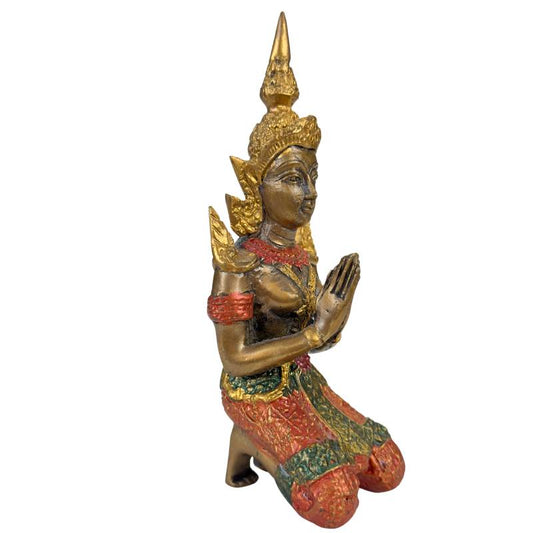 Thailändische Thepanom-Tempelwächter-Figur – Vergoldet und Polychrom – Kniende andächtige Figur