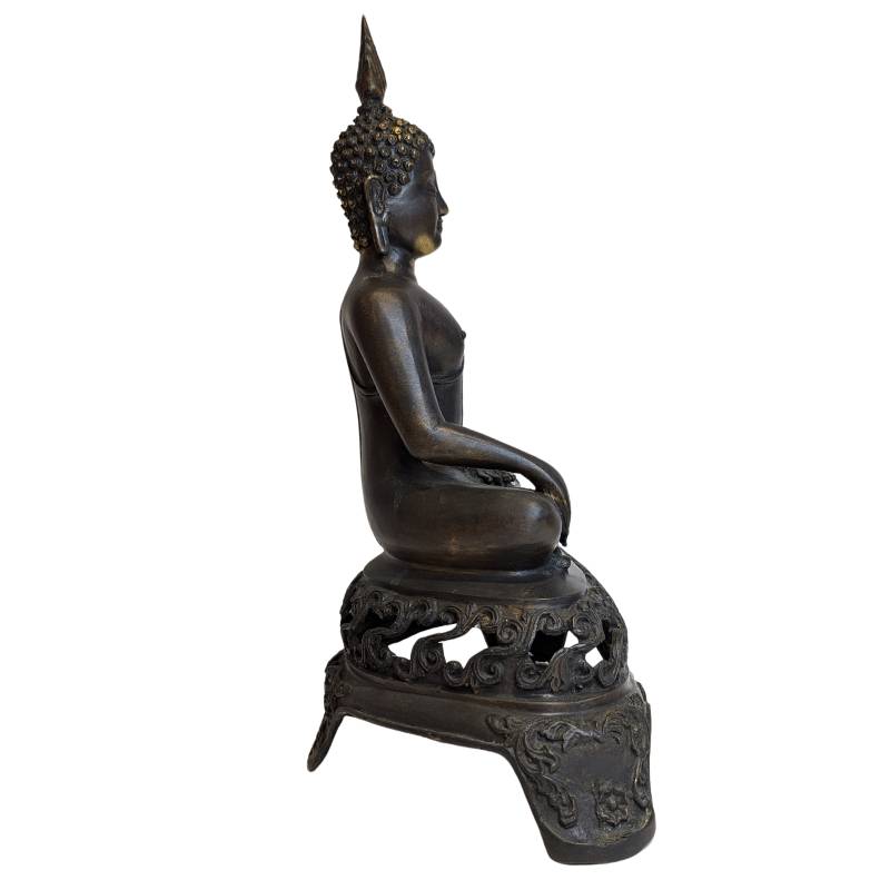 Große Vintage Bronze Thai Buddha Statue - 45cm Sukhothai Stil