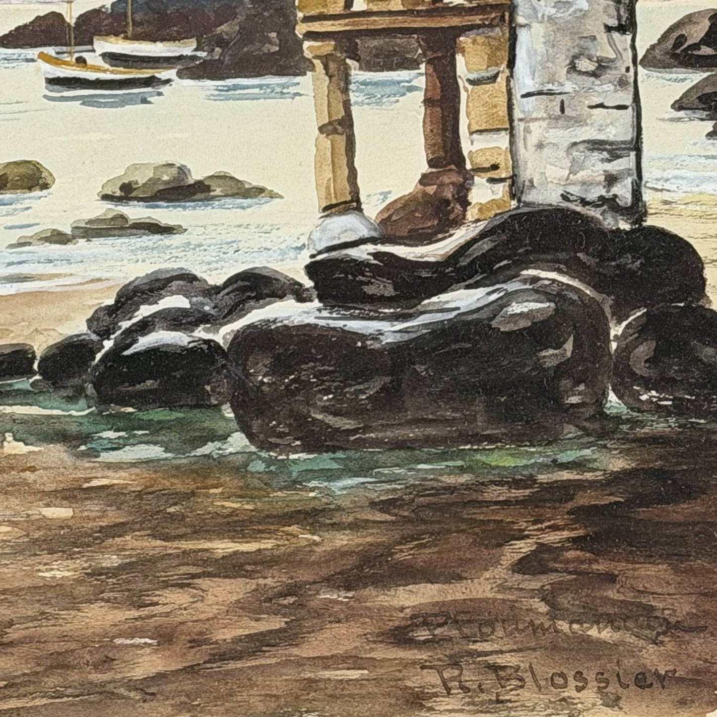36.5x44 cm Antikes Aquarell Ploumanac'h R. Blossier | Exklusive Wandkunst | ca. 1920