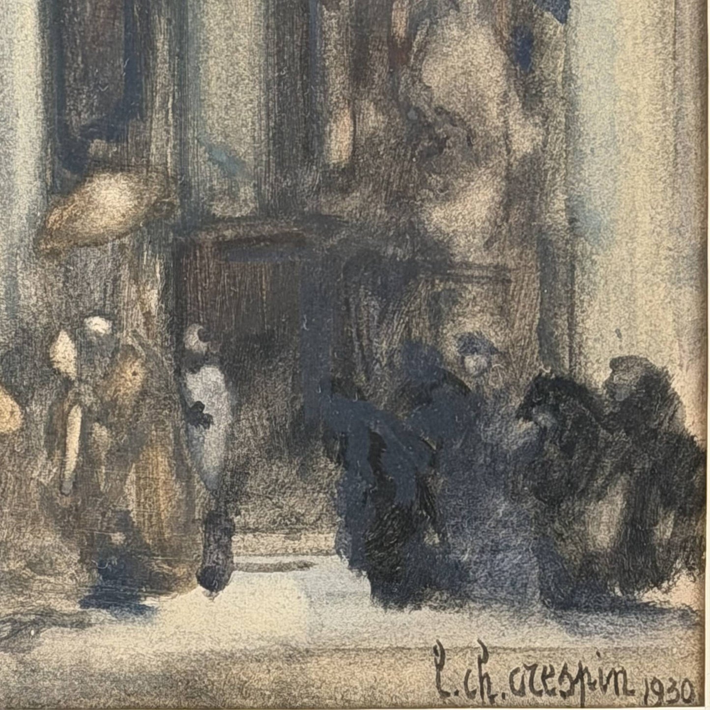 54x43cm Antikes Kircheninterieur Louis-Charles Crespin 1930 | Exklusive Wandkunst5