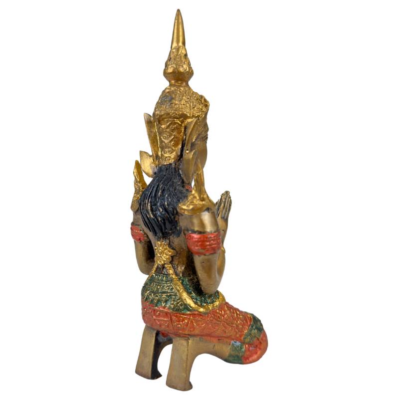 Thailändische Thepanom-Tempelwächter-Figur – Vergoldet und Polychrom – Kniende andächtige Figur