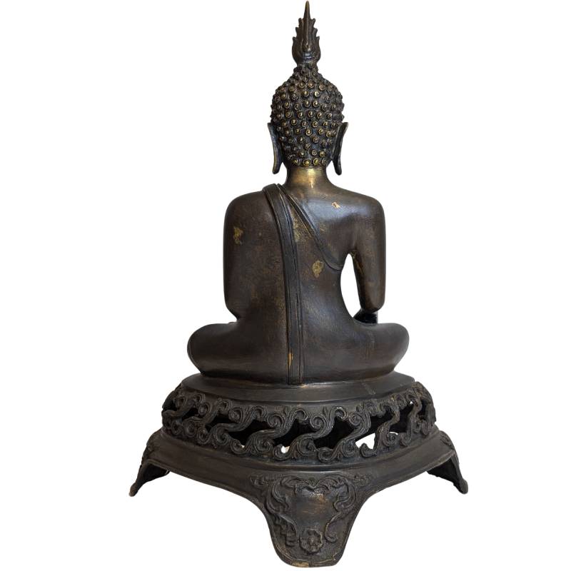 Große Vintage Bronze Thai Buddha Statue - 45cm Sukhothai Stil