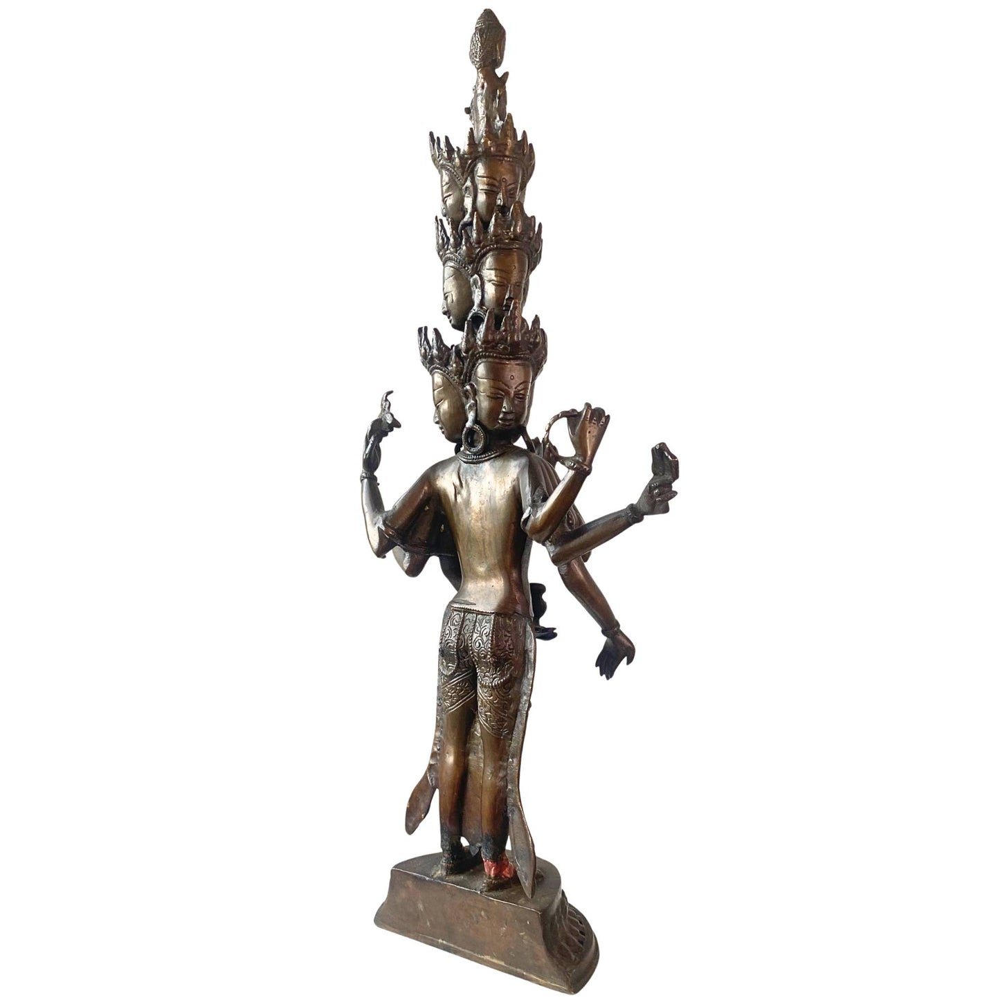 Antike tibetische Bronze – Avalokiteshvara mit 11 Köpfen (Ekadasamukha) – 60 cm