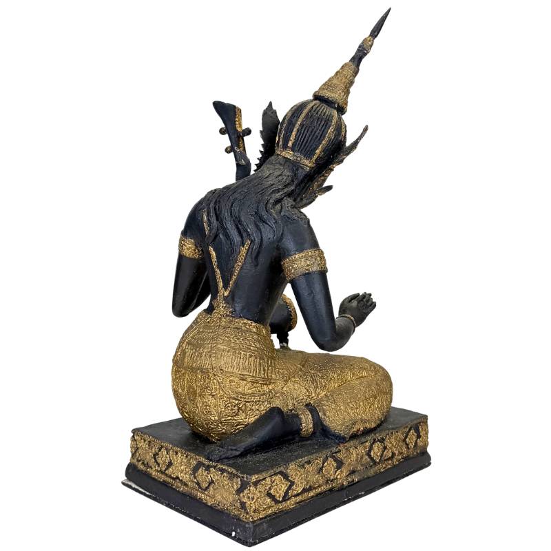 Thailändischer Musiker Statue Bronze – Gold Schwarz Patina Tempelfigur