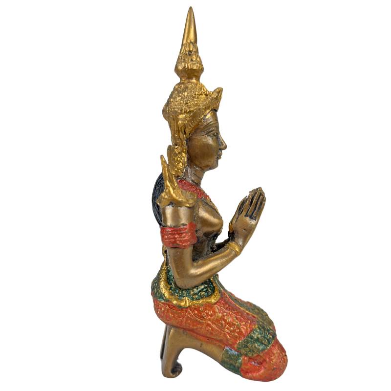 Thailändische Thepanom-Tempelwächter-Figur – Vergoldet und Polychrom – Kniende andächtige Figur