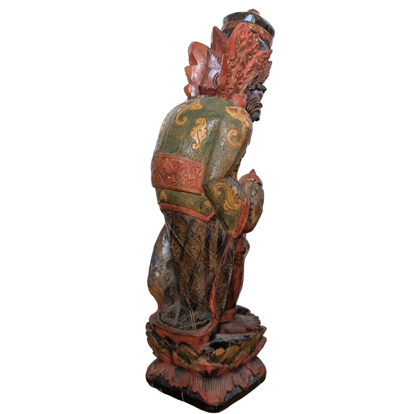 Vintage balinesische Holzschnitzerei – Rishi mit Kamandalu – Polychrom – 52 cm