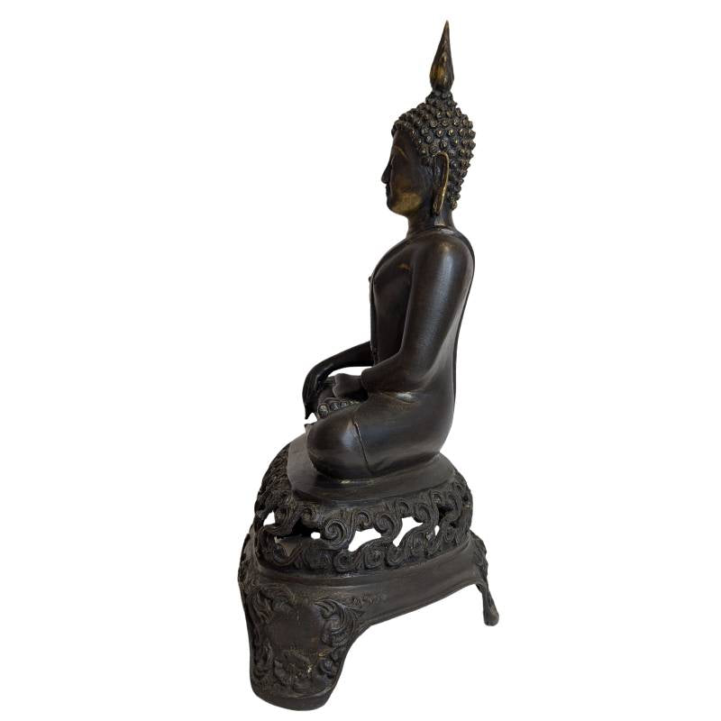 Große Vintage Bronze Thai Buddha Statue - 45cm Sukhothai Stil
