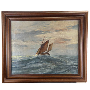 53x63 cm Antikes Maritimes Ölgemälde R. Doorn | Exklusive Wandkunst | ca. 1920