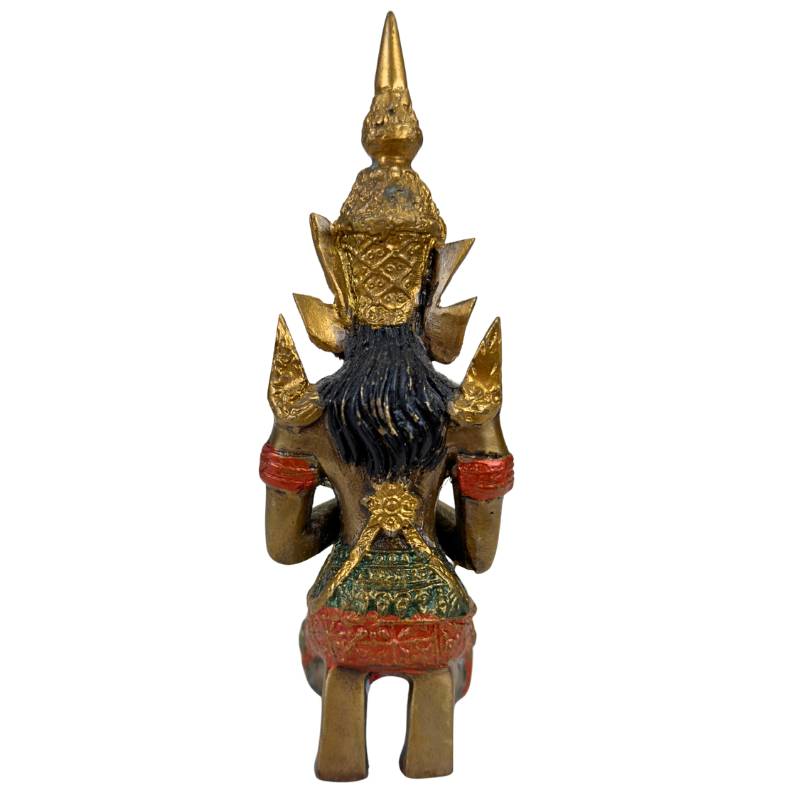 Thailändische Thepanom-Tempelwächter-Figur – Vergoldet und Polychrom – Kniende andächtige Figur