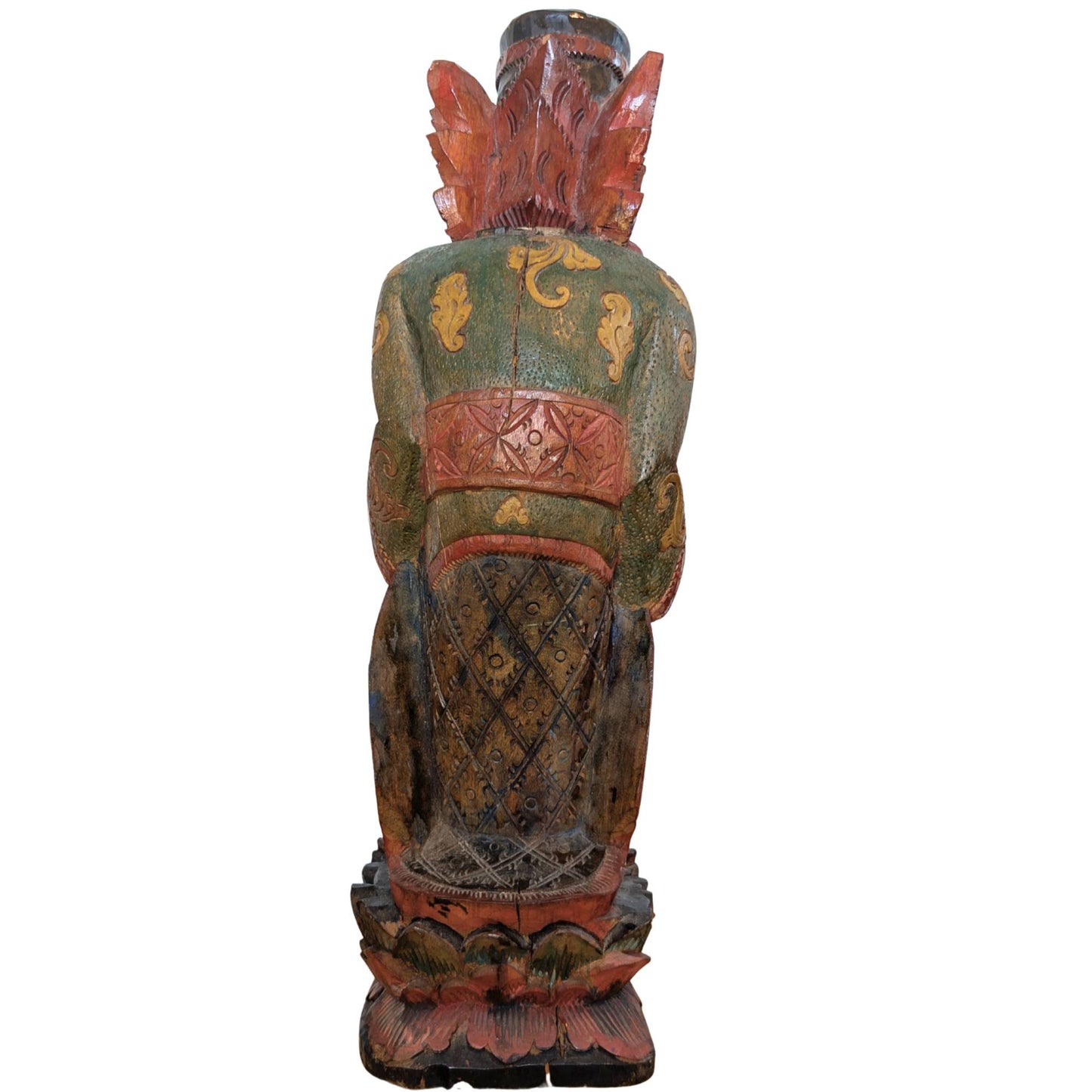 Vintage balinesische Holzschnitzerei – Rishi mit Kamandalu – Polychrom – 52 cm