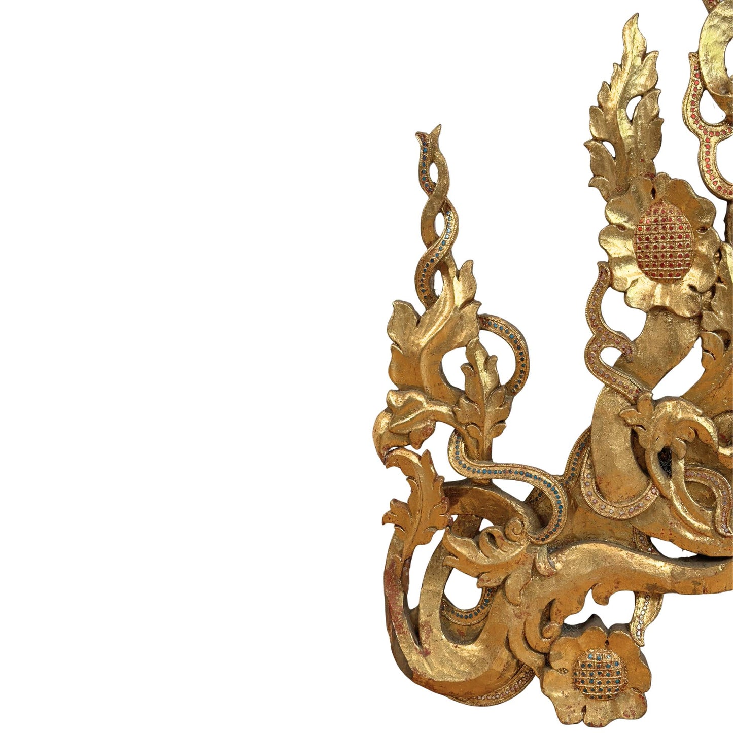 Monumentaler burmesischer Tempelgiebel-Ensemble (5-teilig, ca. 200 cm hoch) – Mandalay-Stil (ca. 1900)