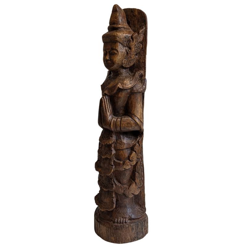 Burmesische Nat-Figur Thagyamin – Tempelstatue aus Holz, 19. Jahrhundert