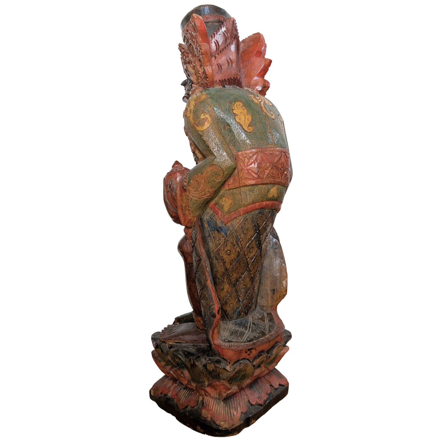Vintage balinesische Holzschnitzerei – Rishi mit Kamandalu – Polychrom – 52 cm