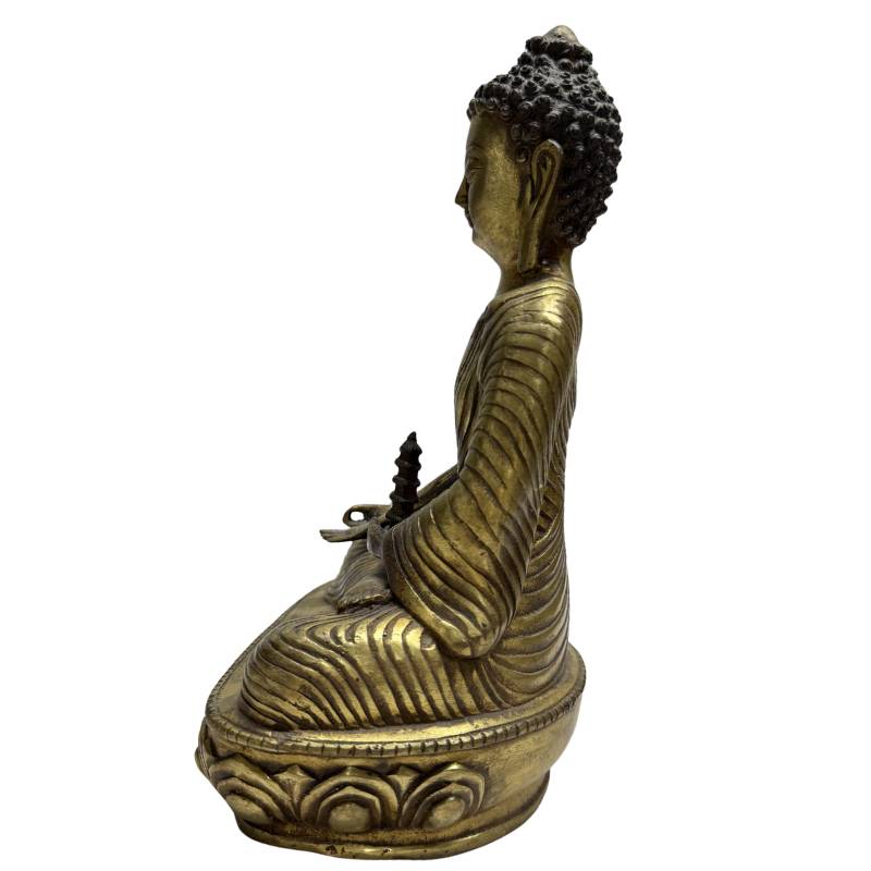 Chinesisches Bronze-Altarensemble mit Medizinbuddha und Zwillingspagodentürmen - 3-teilig