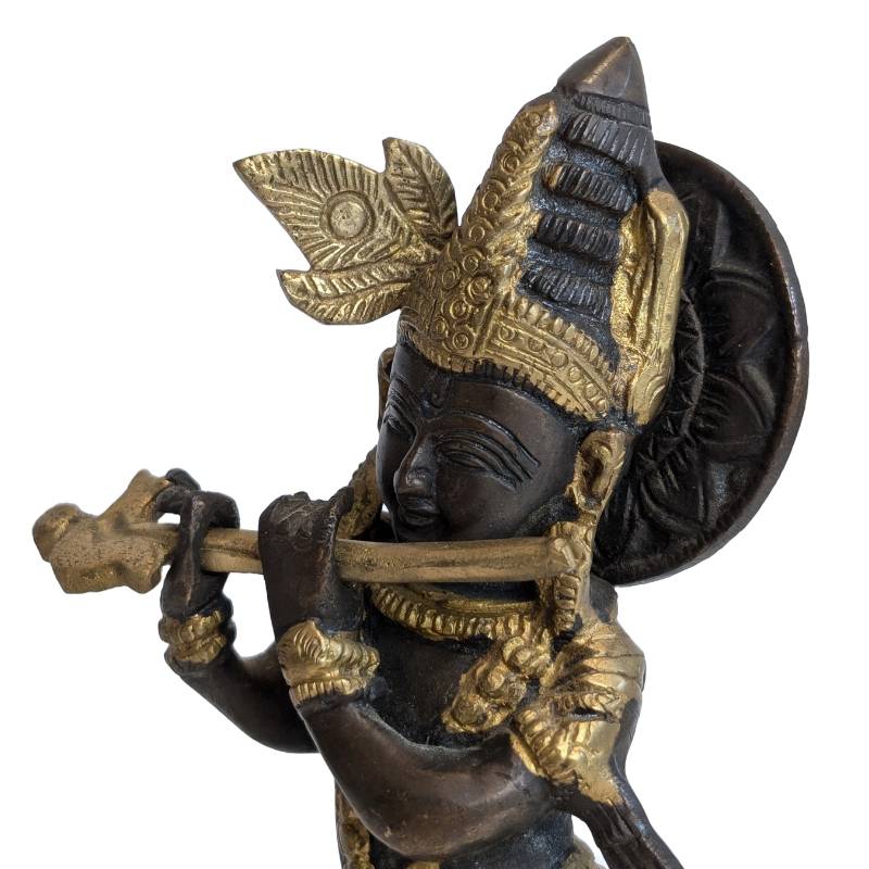 Antike Krishna-Statue aus Bronze mit Flöte, Indien, 19. Jahrhundert