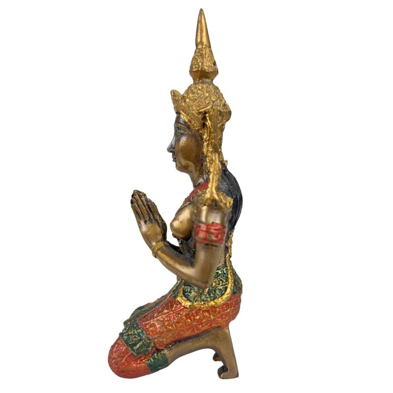Thailändische Thepanom-Tempelwächter-Figur – Vergoldet und Polychrom – Kniende andächtige Figur