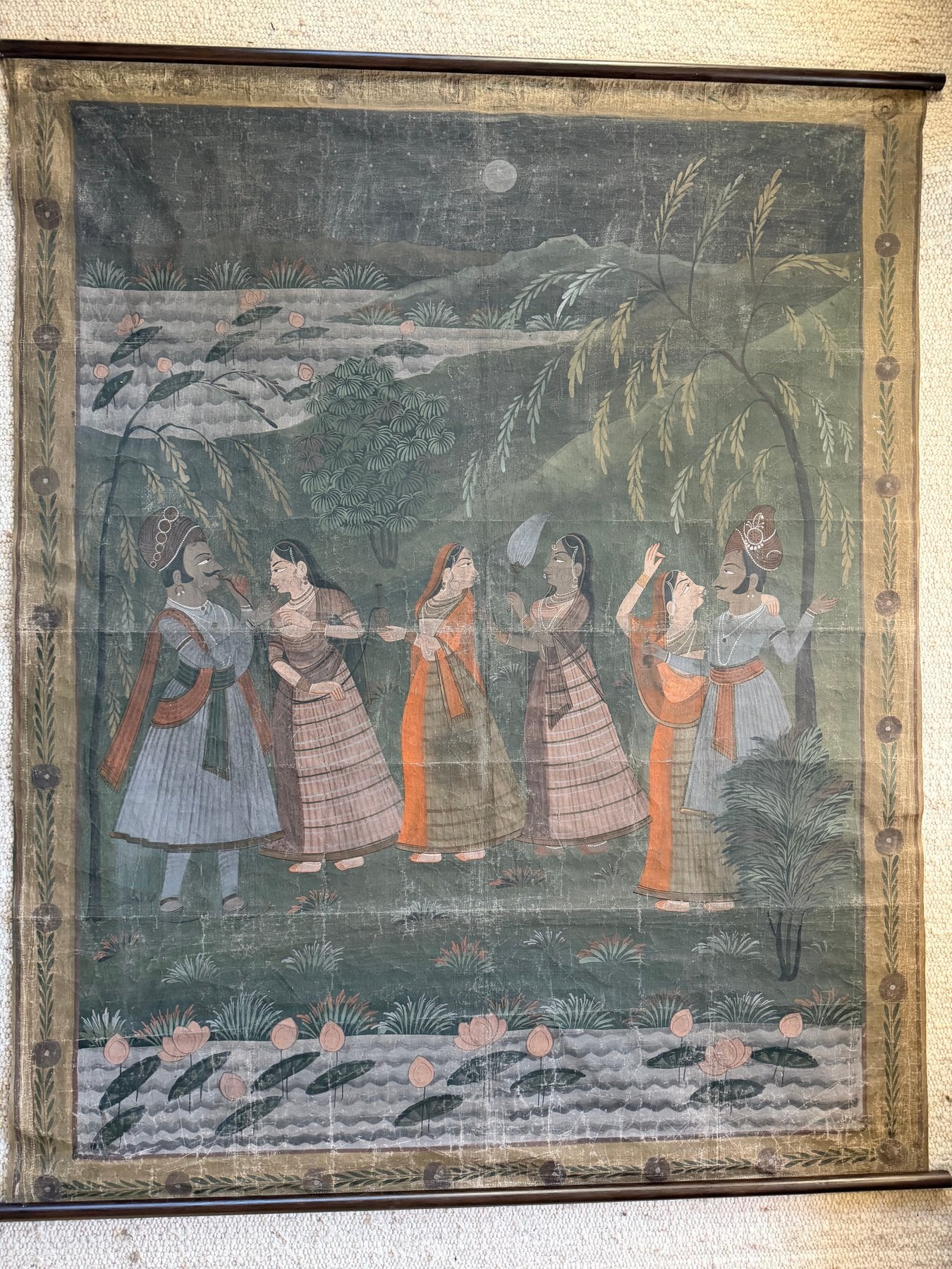 Antikes Pichwai-Gemälde Krishna & Gopis – Indien, ca. 19. Jahrhundert