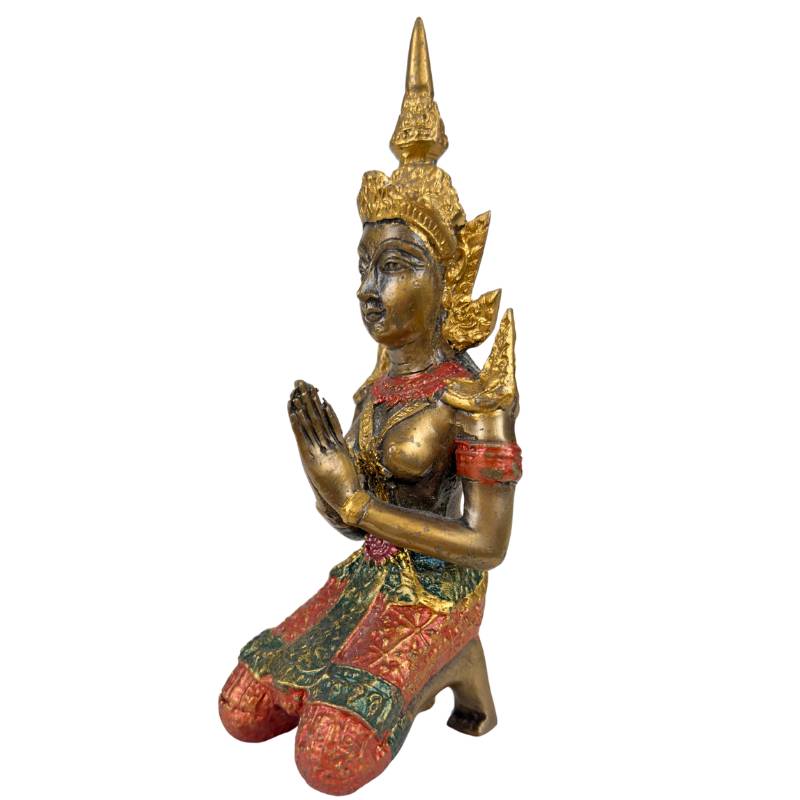 Thailändische Thepanom-Tempelwächter-Figur – Vergoldet und Polychrom – Kniende andächtige Figur