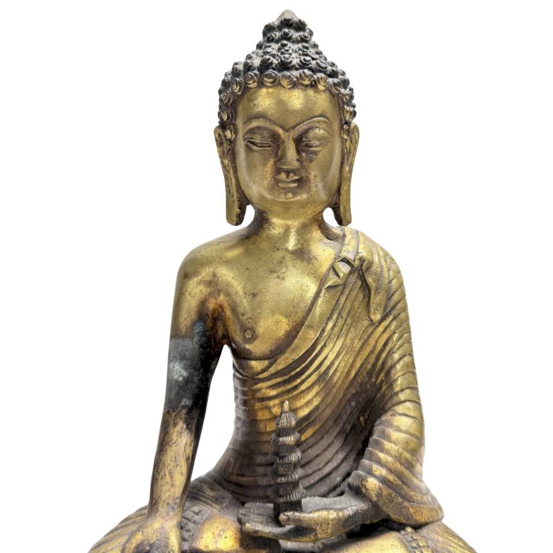 Chinesisches Bronze-Altarensemble mit Medizinbuddha und Zwillingspagodentürmen - 3-teilig