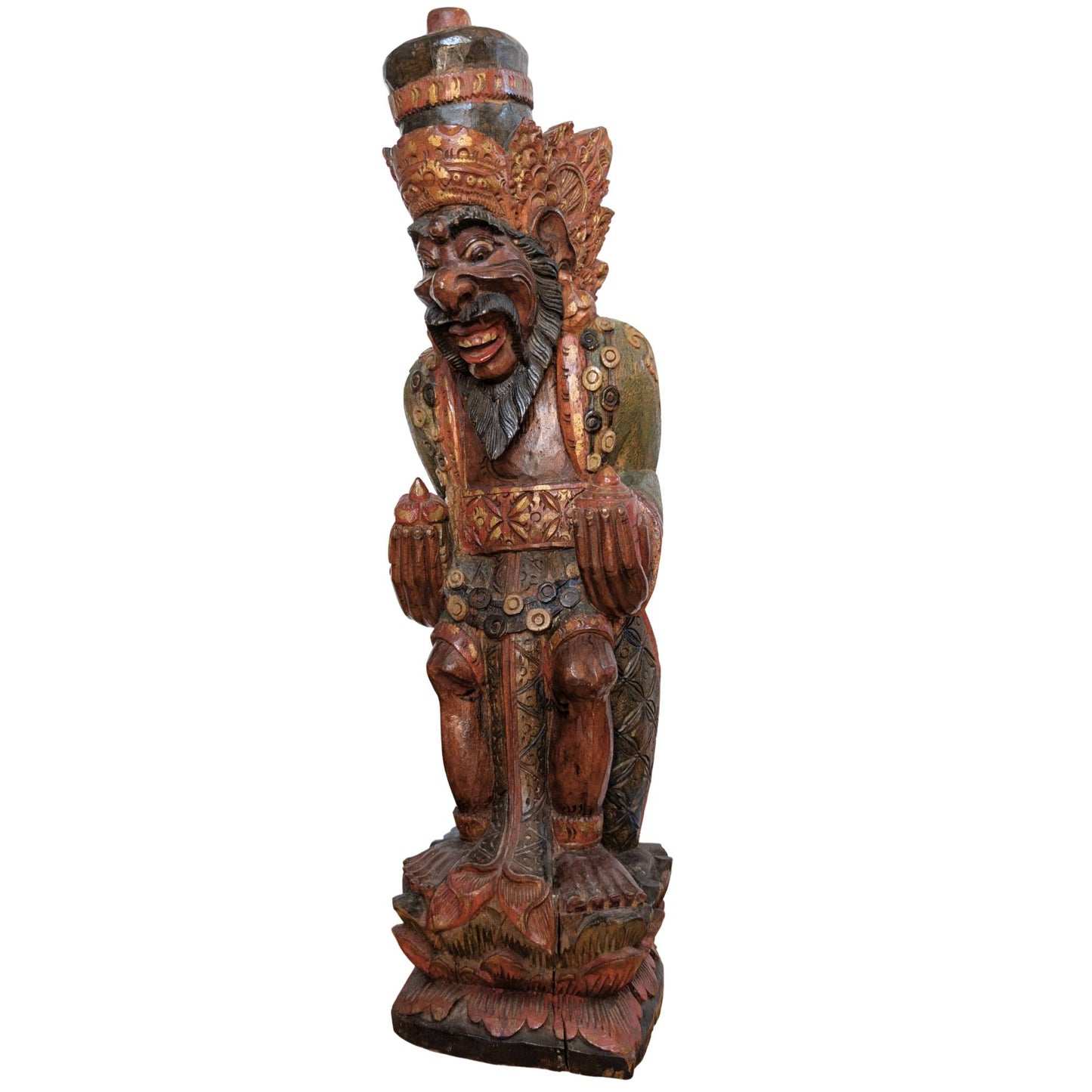 Vintage balinesische Holzschnitzerei – Rishi mit Kamandalu – Polychrom – 52 cm