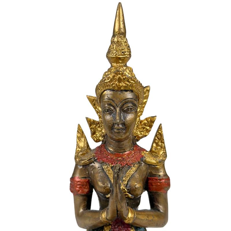 Thailändische Thepanom-Tempelwächter-Figur – Vergoldet und Polychrom – Kniende andächtige Figur