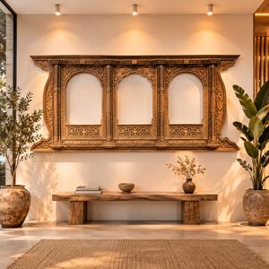 Exklusive Wanddekoration - Große Teakholz-Schnitzerei (365cm) - Zen Hotel Dekoration - Nepal 19. Jahrhundert