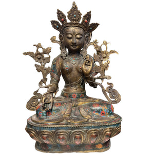 Monumentale Weiße Tara Sitatara – Späte Qing-Dynastie – 80 cm – 26.2 kg Vergoldete Bronze & Cloisonné