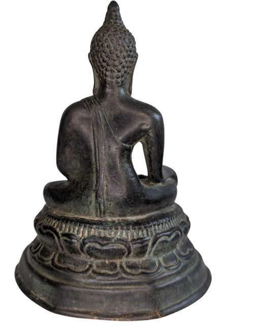 Shopify Titel: Antike Bronze Thai Buddha Statue – Sukhothai Stil – Bhumisparsha Mudra – 20,5 cm