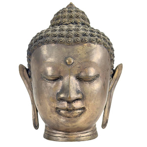 Patinierter Buddha-Kopf aus Messingbronze im klassischen thailändischen Sukhothai-Stil.